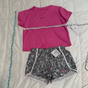 Girls Nike Pink Top and Black Patterned Shorts Set